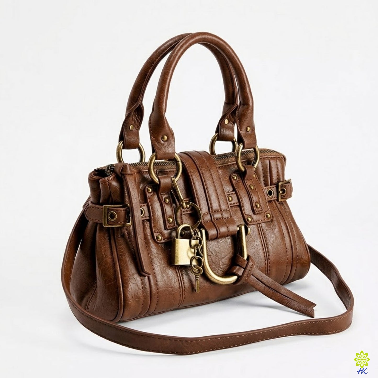 Retro Padlock Satchel Bag – Vintage Faux Leather Crossbody Handbag