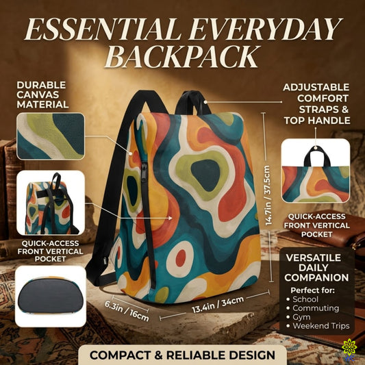 Retro Abstract Canvas Backpack with Vertical Zip Pocket