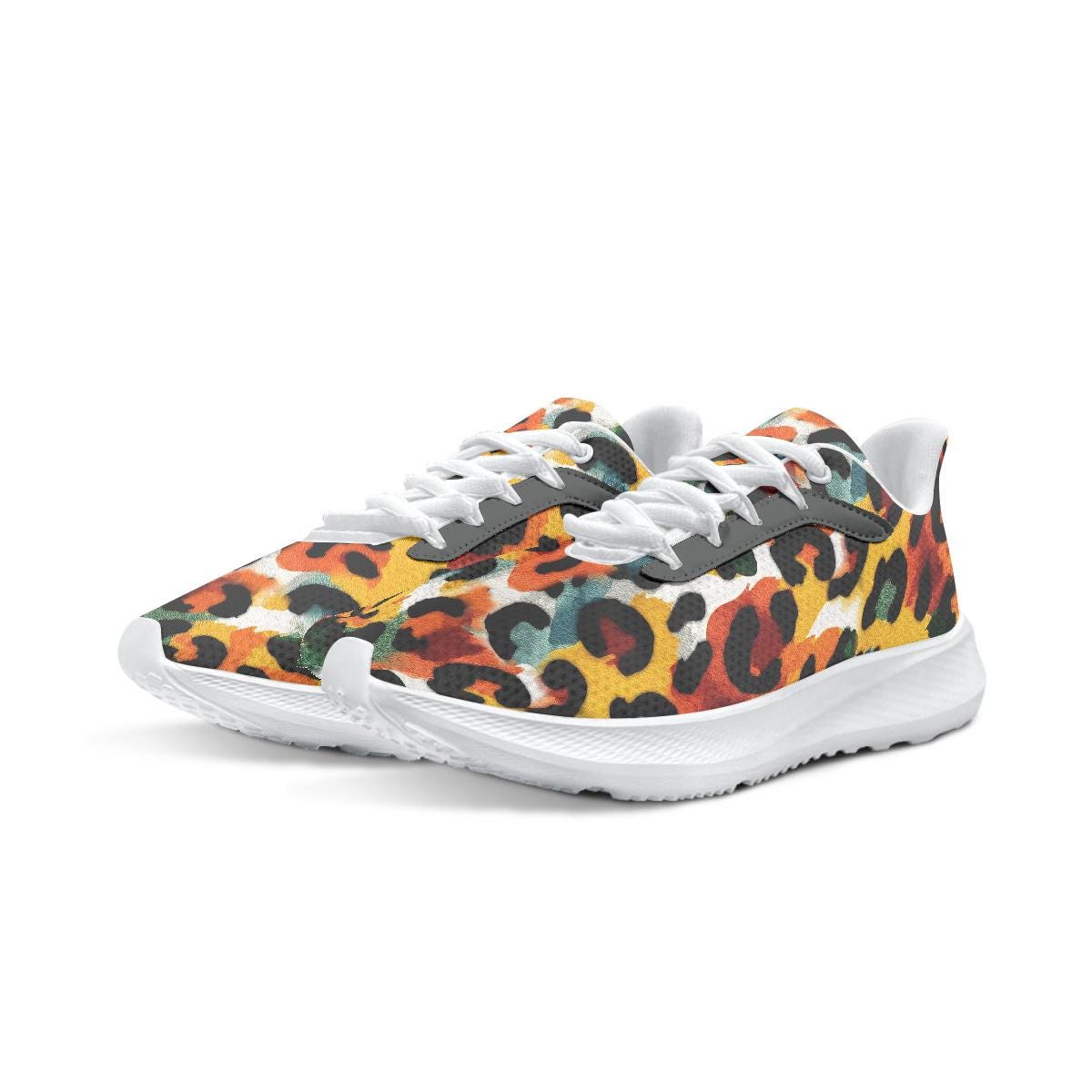 Leopardenmuster Sneaker, Unisex Multicolor Schnürschuhe Laufschuhe
