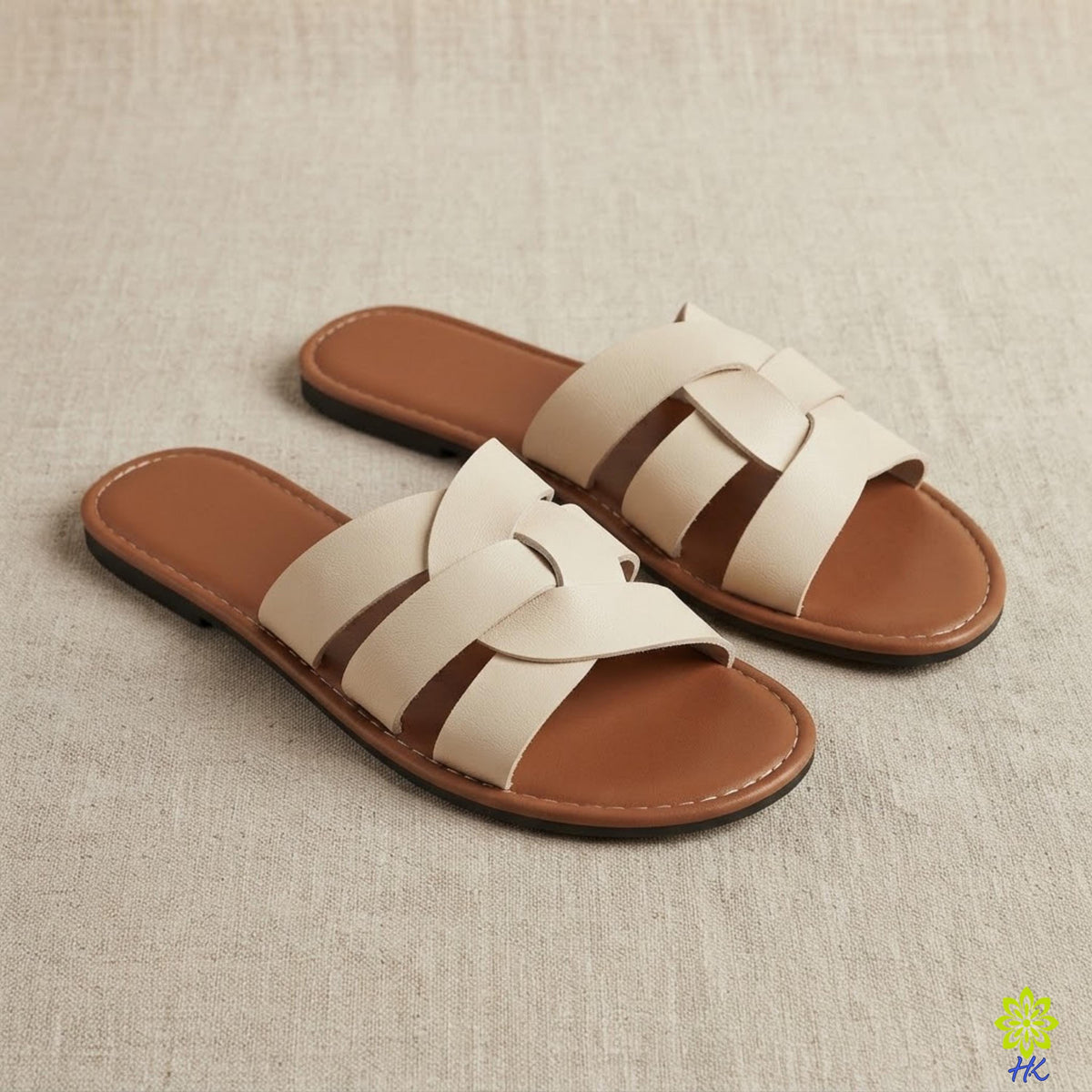 Geflochtene Slide-Sandalen für Damen, Kreuzriemen aus PU-Leder, offene Zehenpartie