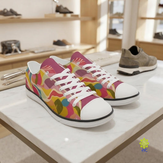 Colorful Abstract Canvas Sneakers – Unisex Low Top Lace-Up Shoes