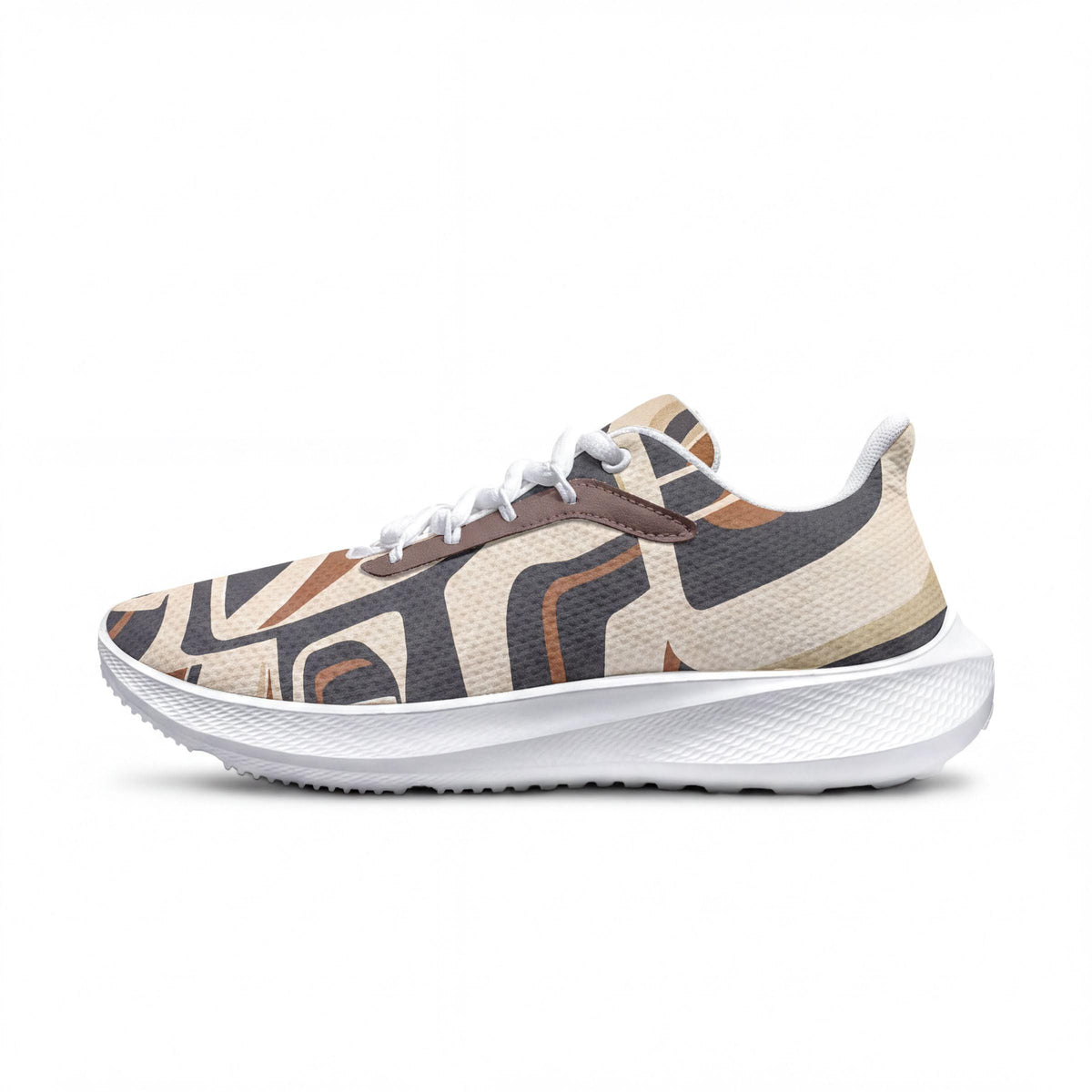 A pair of colorful sneakers with a patterned design.