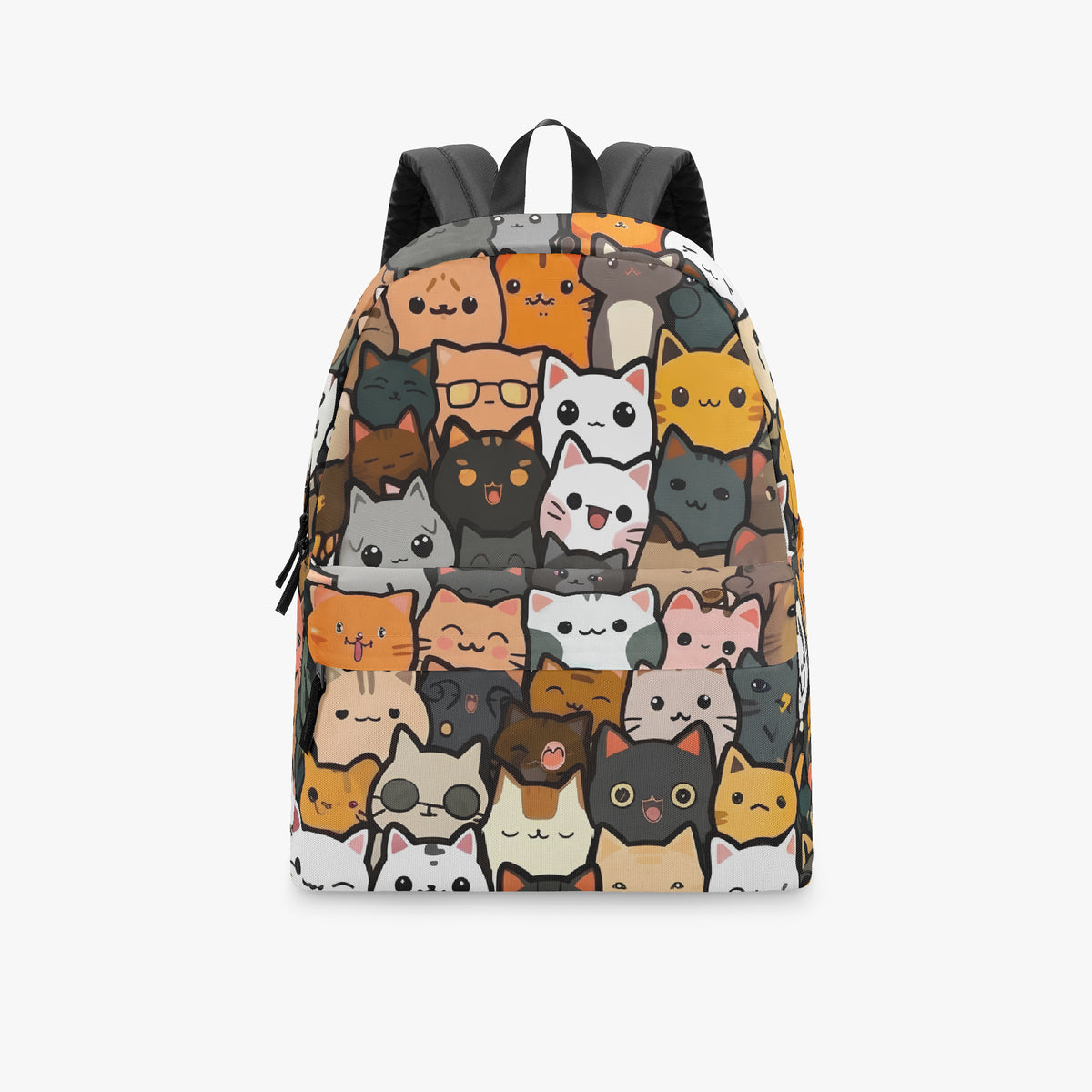 Side view of cat print backpack showing side pocket
