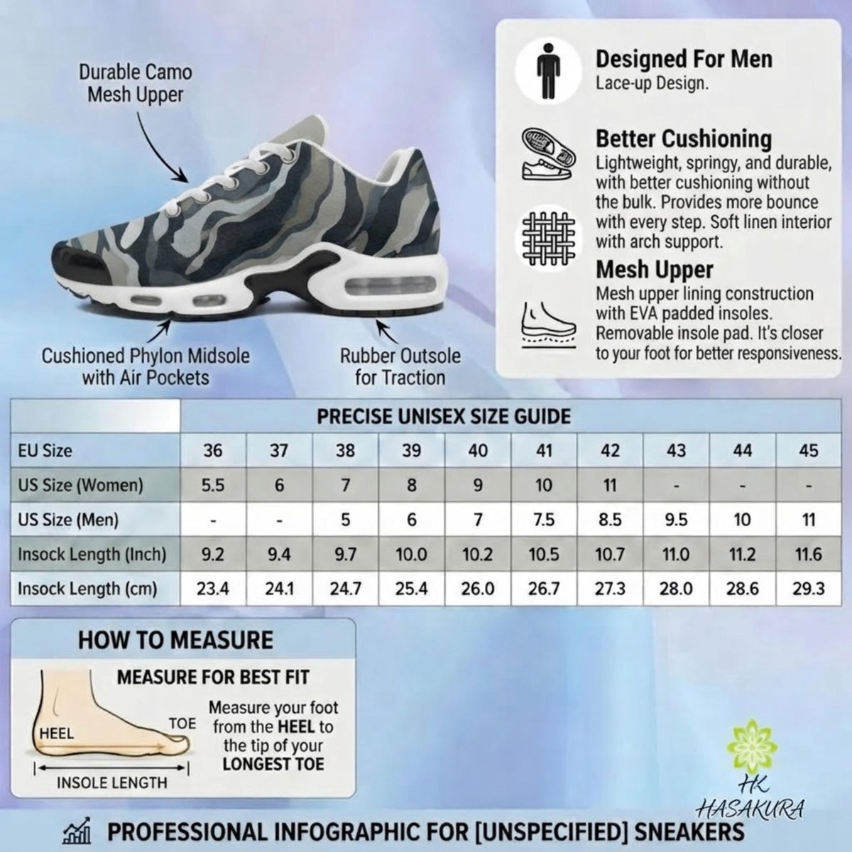 Zapatillas de hombre de malla de punto en camuflaje gris con amortiguación EVA