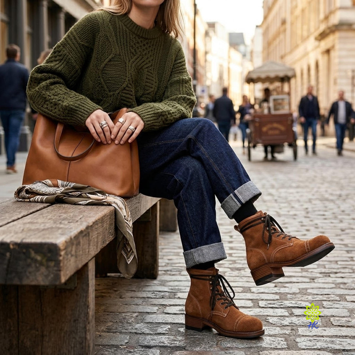 Unisex Schnür-Stiefelette aus braunem Mikrofaser-Material mit Echtledersohle