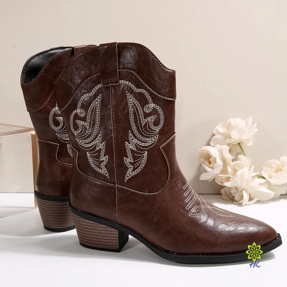 Embroidered Western Cowgirl Boots with Pointed Toe