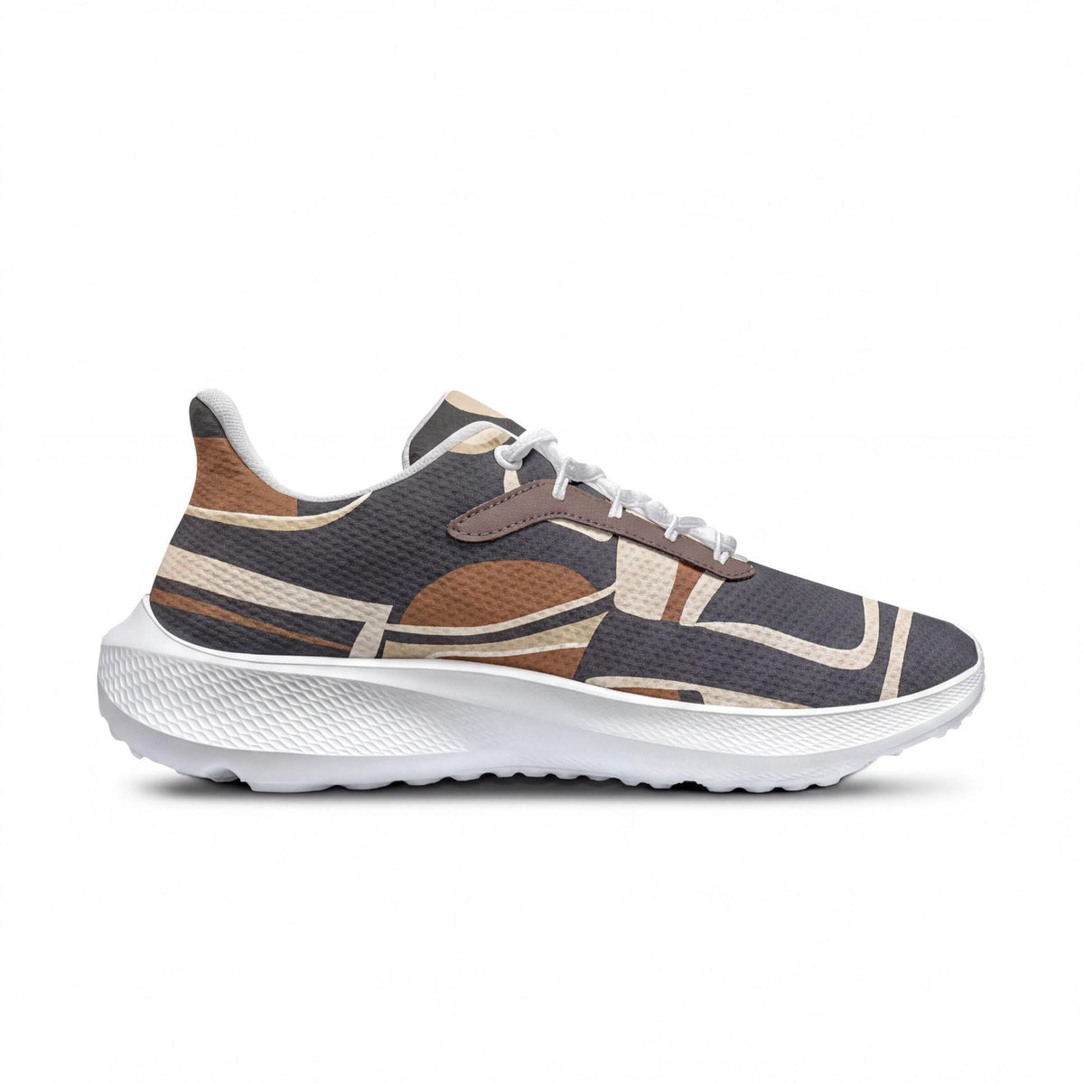 A pair of colorful sneakers with a patterned design.