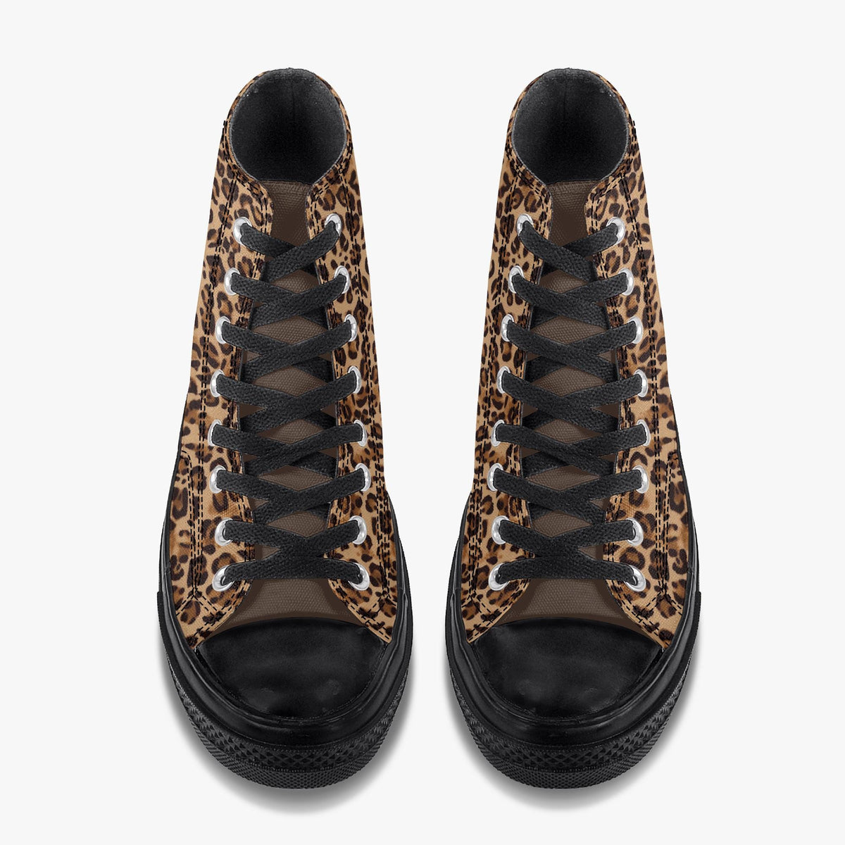 Leopard Print High Top Canvas Sneakers with Black Rubber Sole
