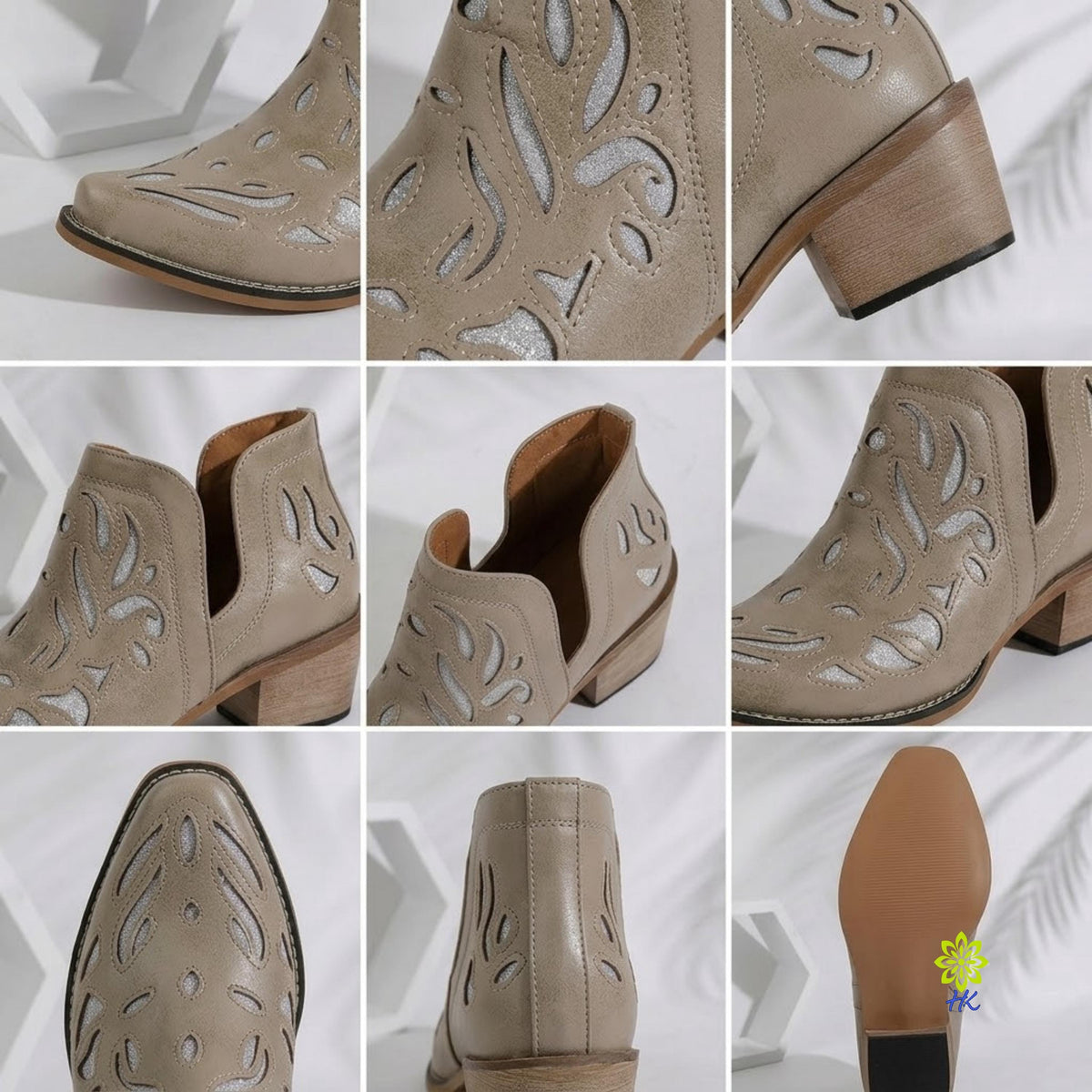 Western Cutout Ankle Boots for Women – Square Toe Chunky Heel