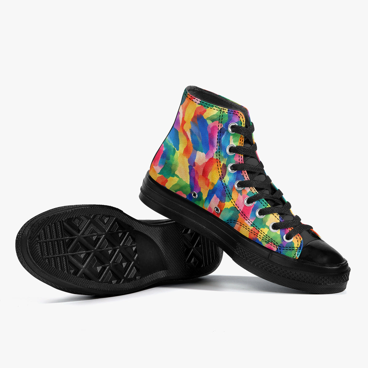 Vue de profil des baskets montantes avec semelle en caoutchouc visible sur fond blanc