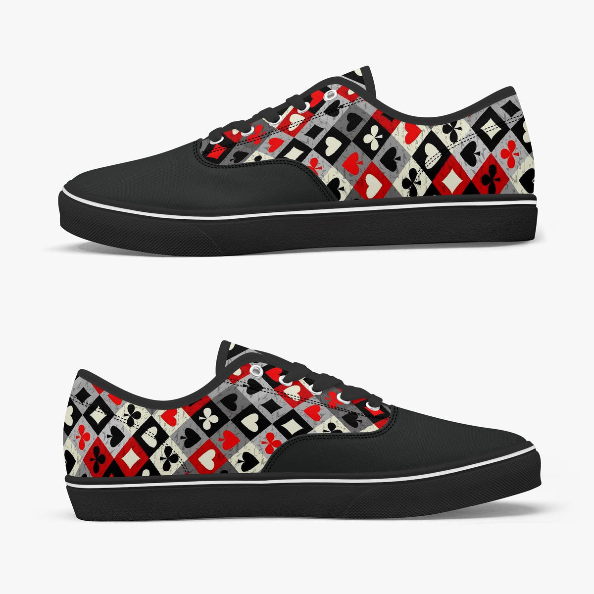 Playing Card Shoes - Unisex Low Top Skate Shoe with Card-Suit Print
