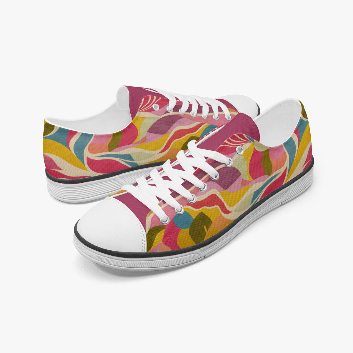 Colorful Abstract Canvas Sneakers – Unisex Low Top Lace-Up Shoes