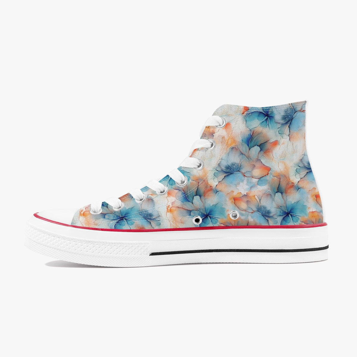 Bloemen canvas high-top sneakers met aquarel print en veterstijl, unisex