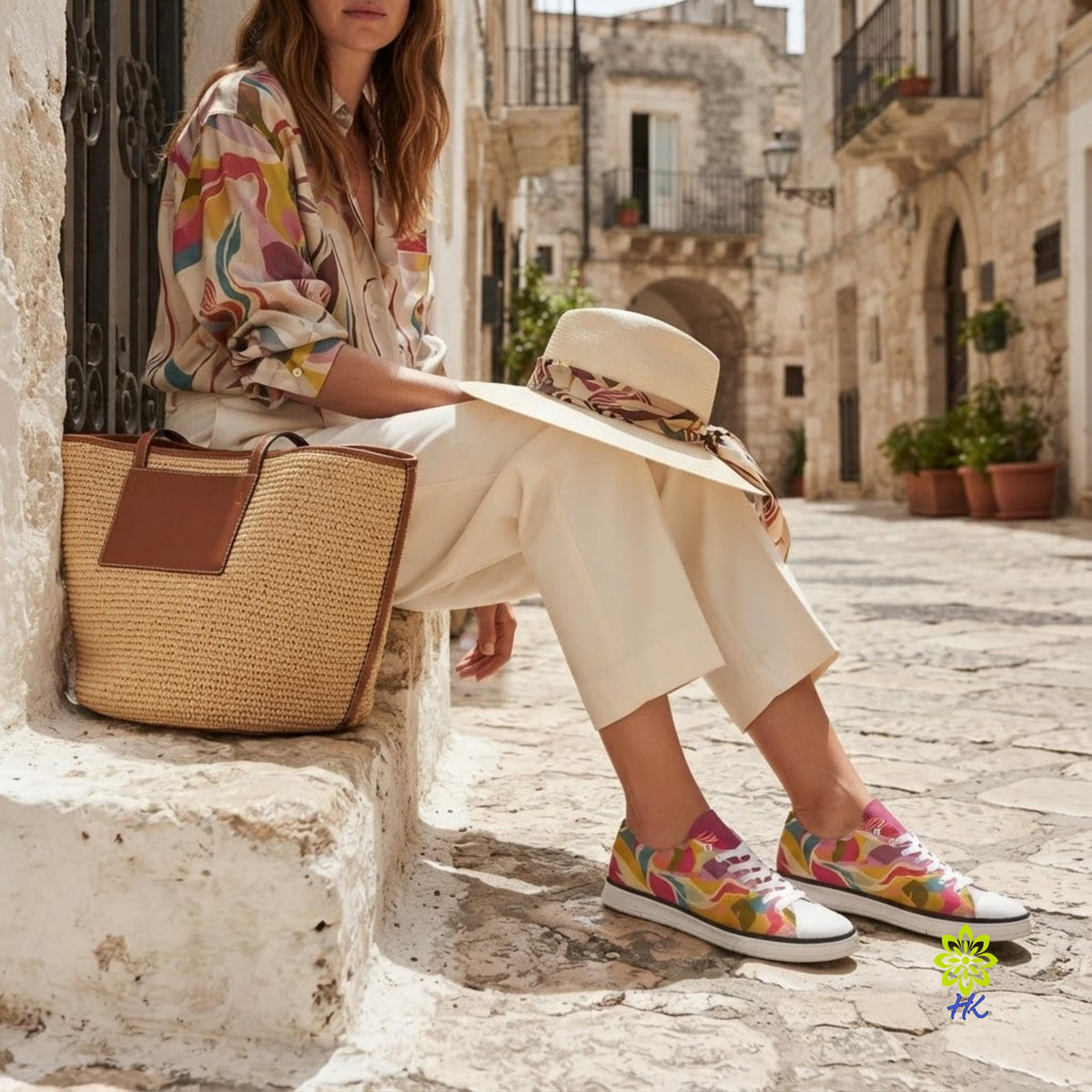 Colorful Abstract Canvas Sneakers – Unisex Low Top Lace-Up Shoes