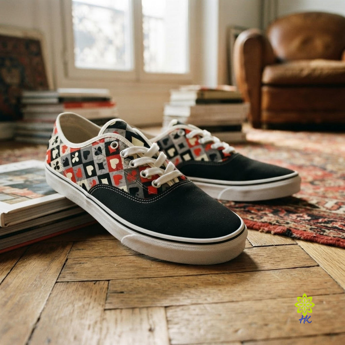 Playing Card Shoes - Unisex Low Top Skate Shoe with Card-Suit Print