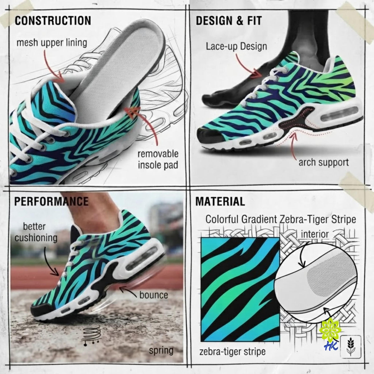 Herrensneaker mit Zebrastreifen und blau-violettem Verlauf