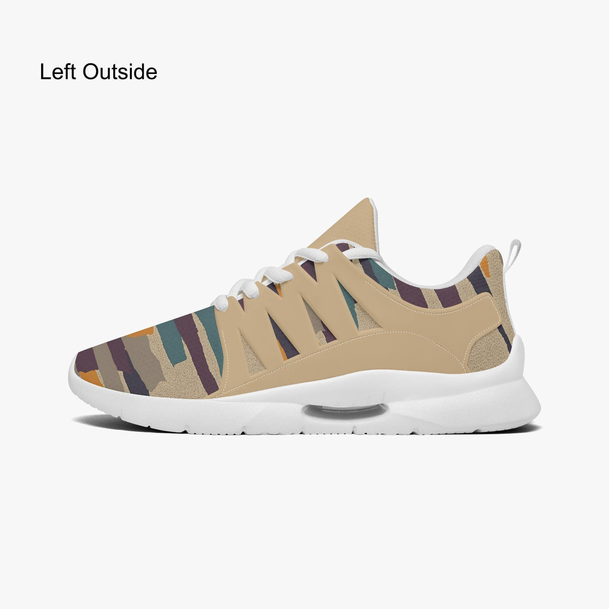 A pair of sneakers with a colorful, abstract pattern on the side.