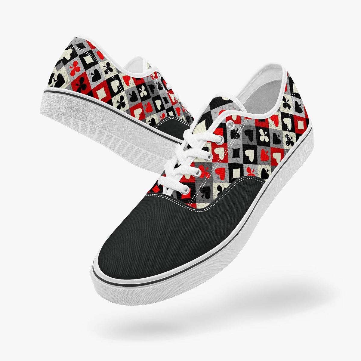 Playing Card Shoes - Unisex Low Top Skate Shoe with Card-Suit Print