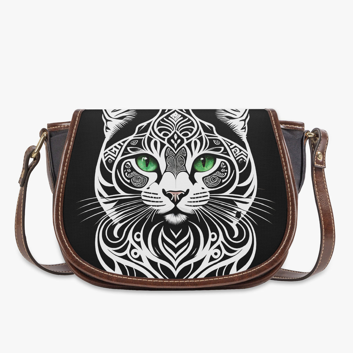 Cat crossbody bag front view on white background