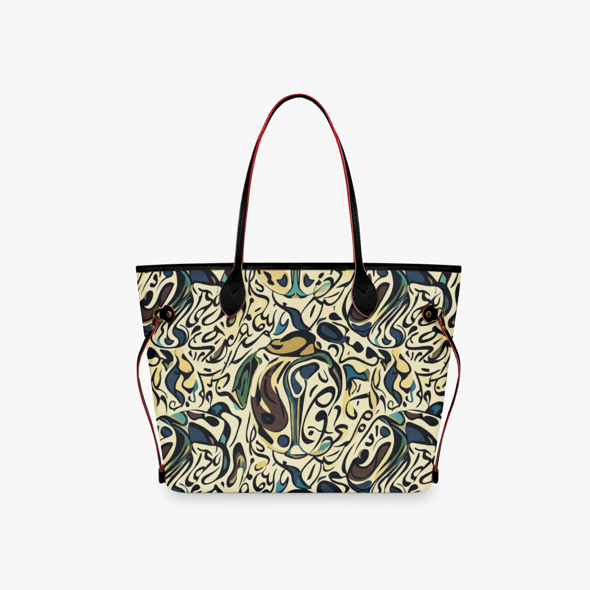 Zijaanzicht van faux leather shopper met de functionele zijkoordjes