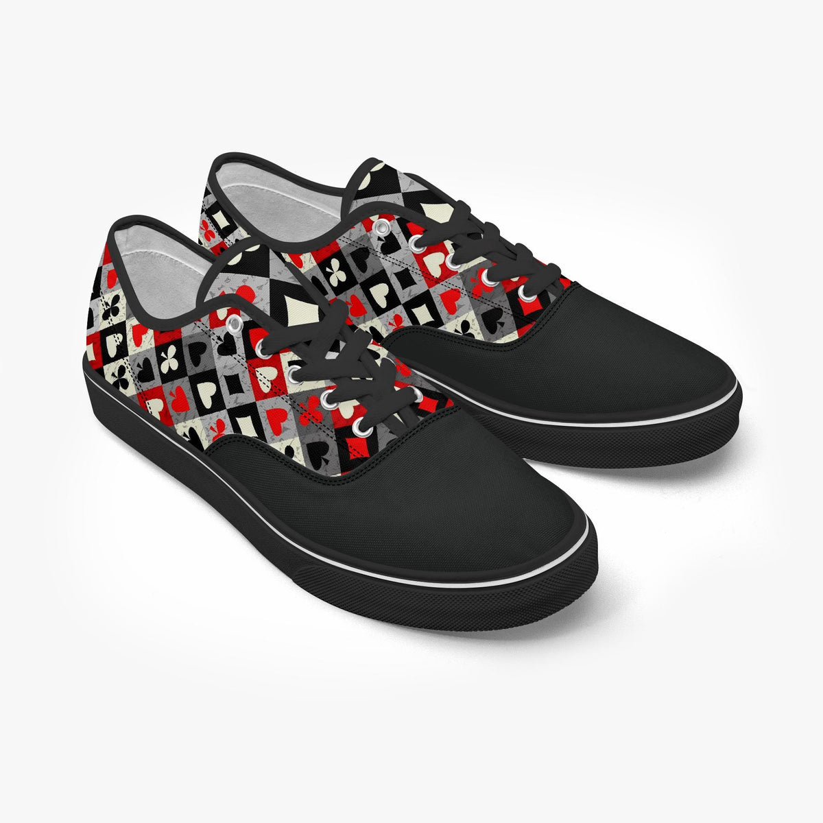 Playing Card Shoes - Unisex Low Top Skate Shoe with Card-Suit Print