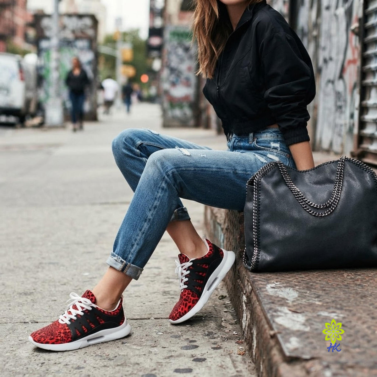 Red Leopard Print Athletic Sneakers – Unisex Chunky Running Style Shoes