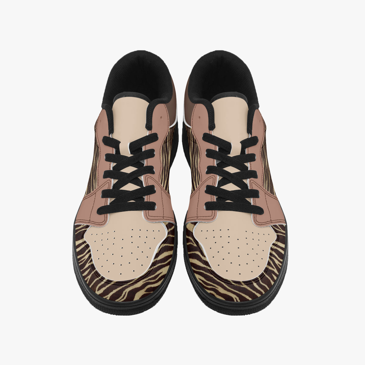 Front view of zebra print sneakers with laces