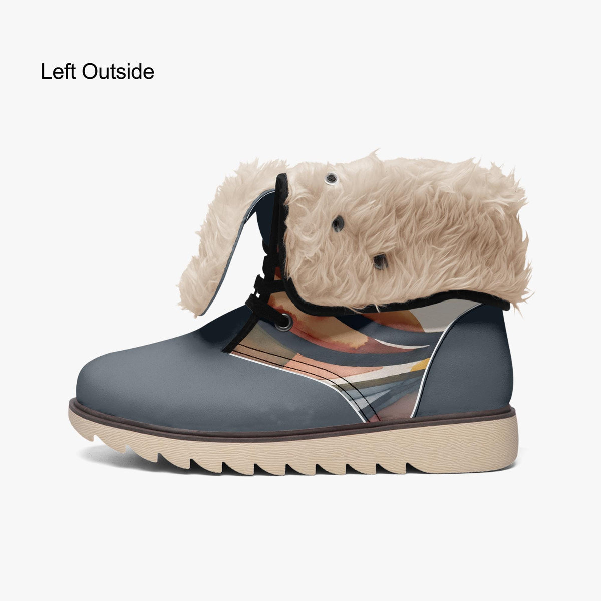 Winterlaarzen van Faux Fur met Abstract Golfmotief, Unisex Veterlaarzen