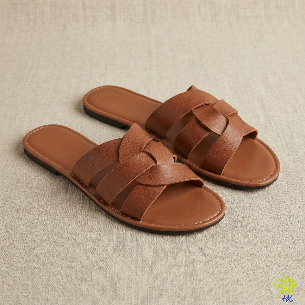 Geflochtene Slide-Sandalen für Damen, Kreuzriemen aus PU-Leder, offene Zehenpartie