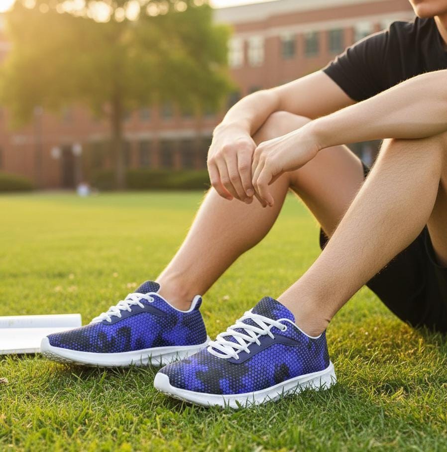 Blue Pixel Camo Unisex Low-Top Running Sneakers