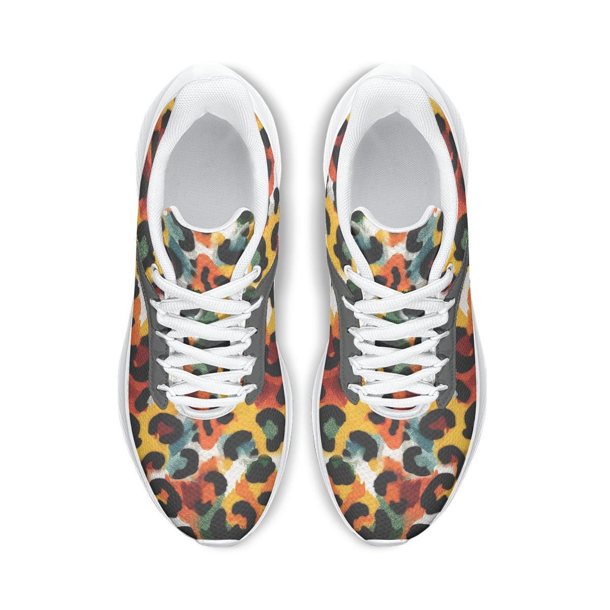 Leopardenmuster Sneaker, Unisex Multicolor Schnürschuhe Laufschuhe