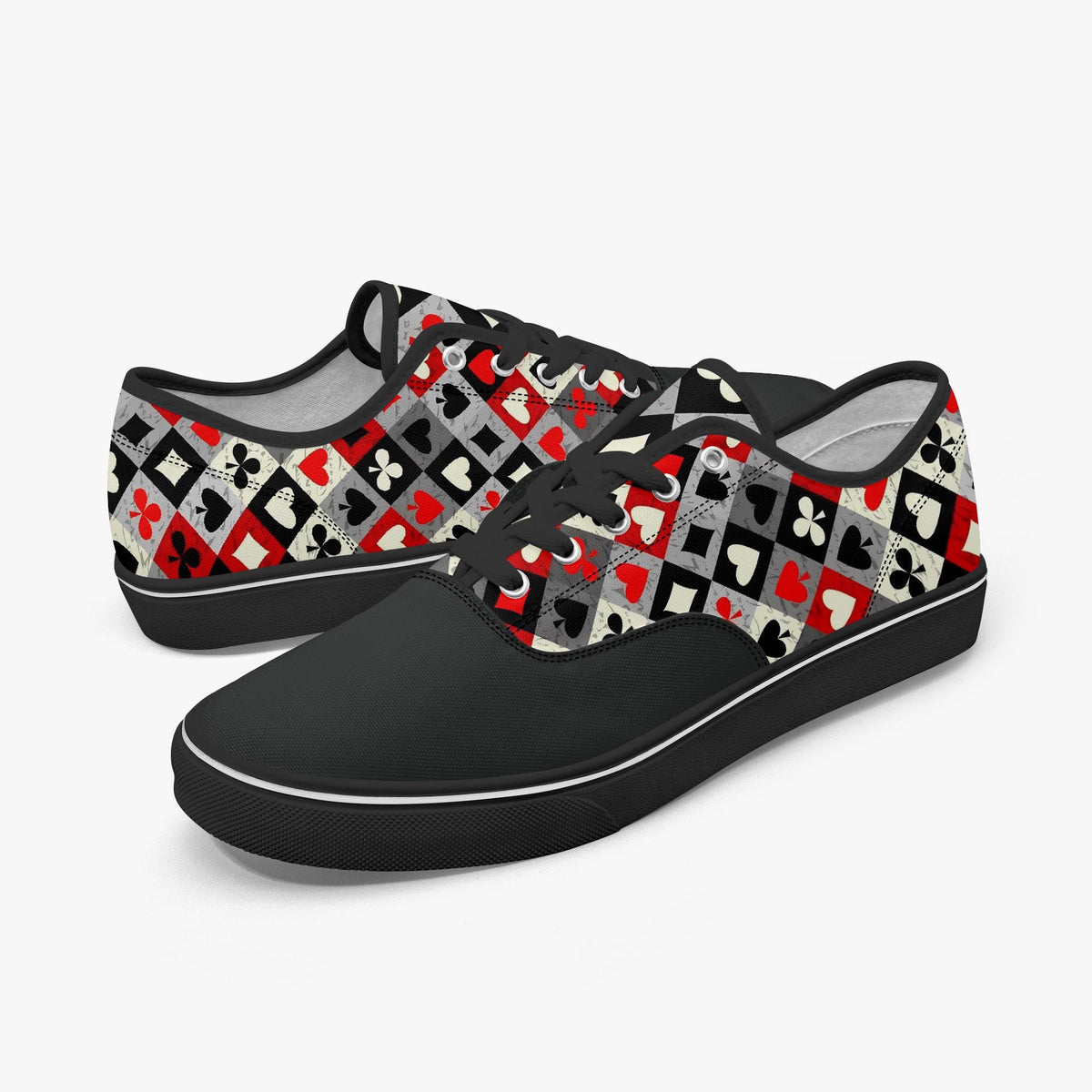 Playing Card Shoes - Unisex Low Top Skate Shoe with Card-Suit Print