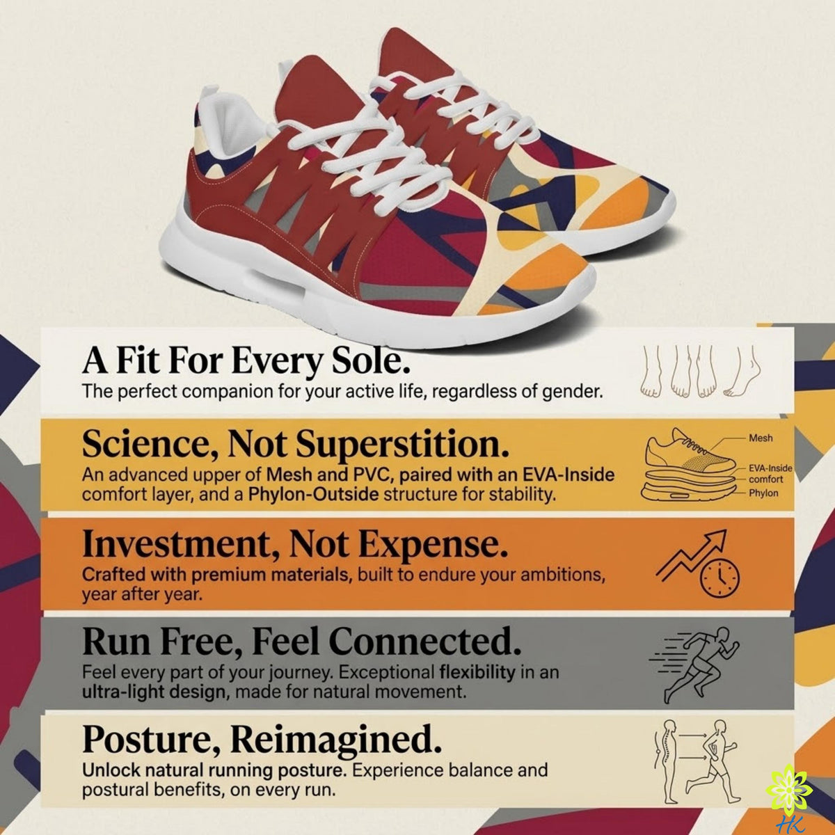 The image is a collage of four images, each highlighting different aspects of the shoes, including their design, comfort, and features.