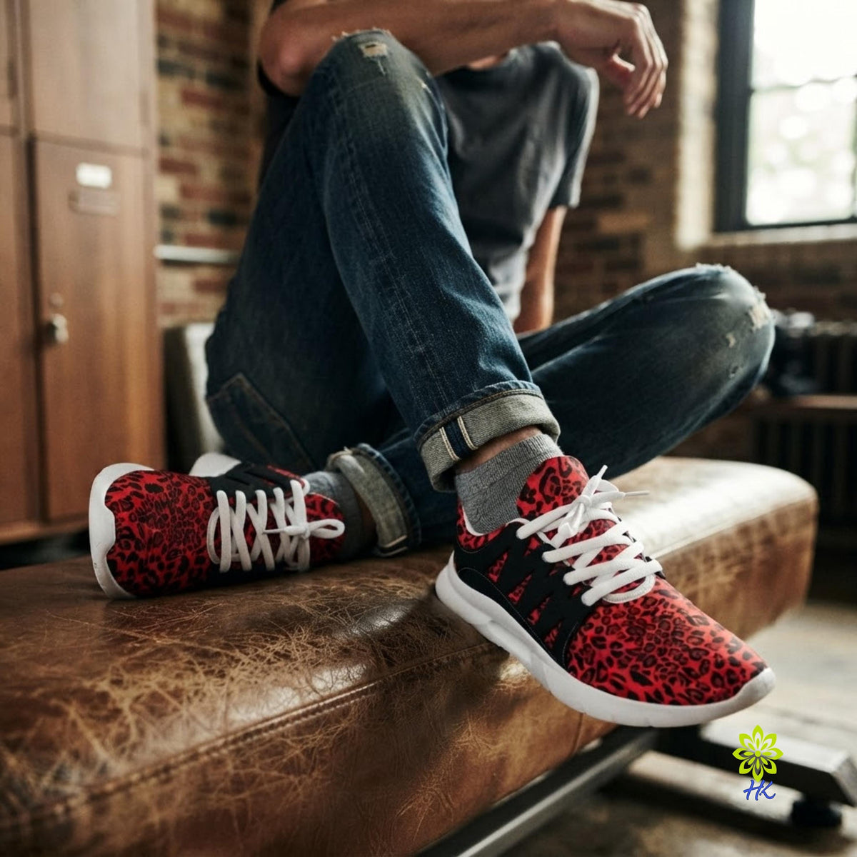 Red Leopard Print Athletic Sneakers – Unisex Chunky Running Style Shoes