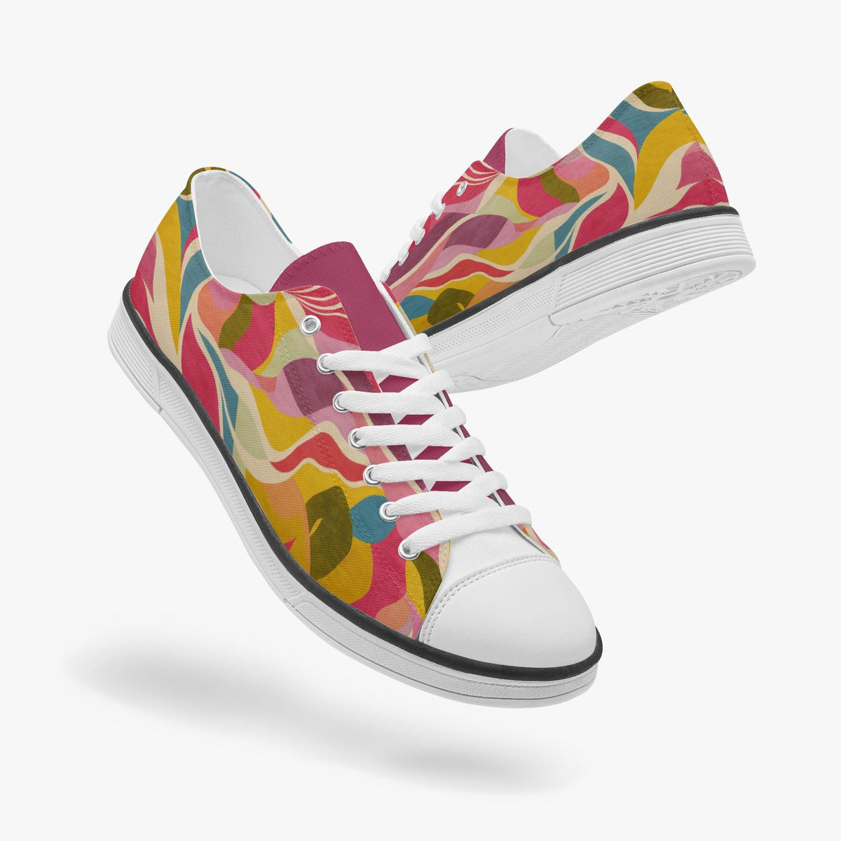 Colorful Abstract Canvas Sneakers – Unisex Low Top Lace-Up Shoes