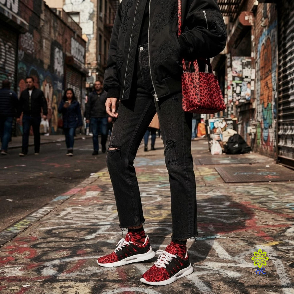 Red Leopard Print Athletic Sneakers – Unisex Chunky Running Style Shoes