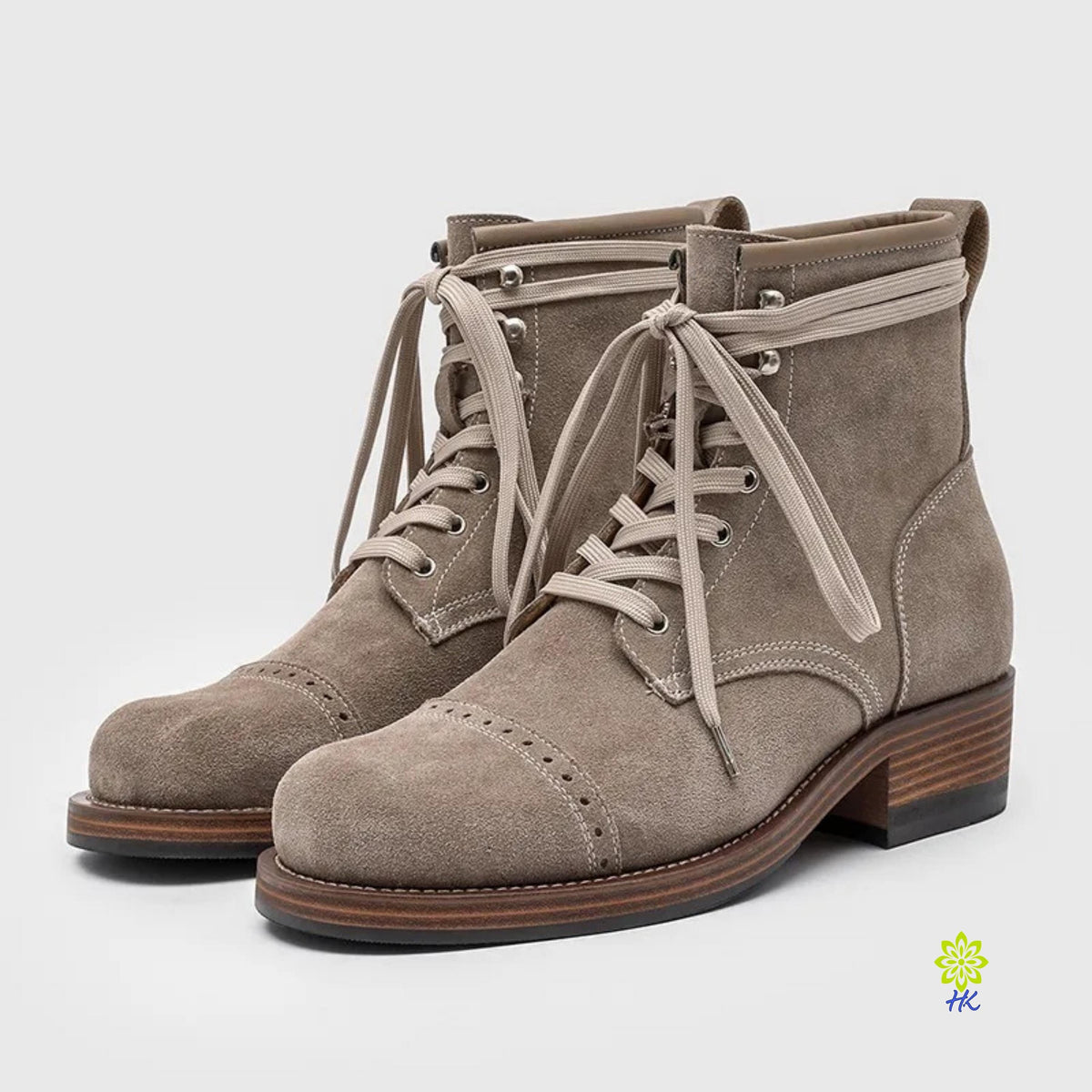 Unisex-Schnürstiefeletten aus taupefarbener Mikrofaser mit Ledersohle