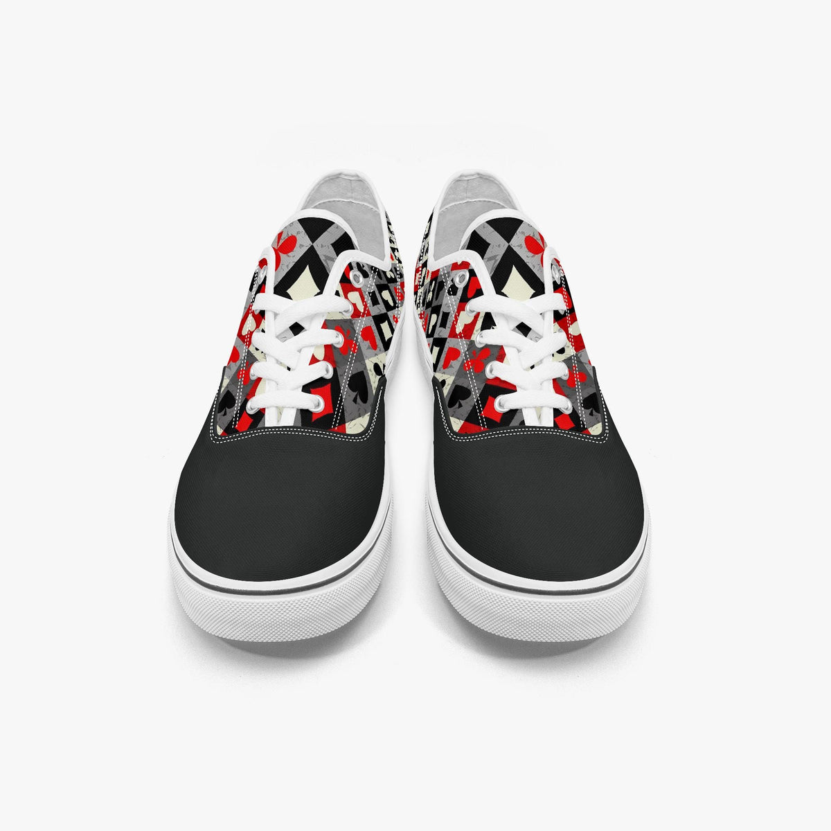 Playing Card Shoes - Unisex Low Top Skate Shoe with Card-Suit Print