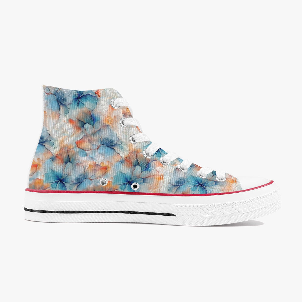 Bloemen canvas high-top sneakers met aquarel print en veterstijl, unisex