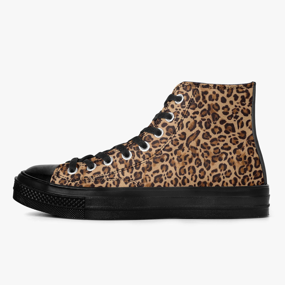 Leopard Print High Top Canvas Sneakers with Black Rubber Sole