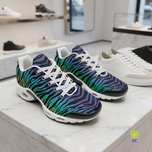 Sneakers sportive a righe zebrate da uomo con motivo sfumato blu-viola