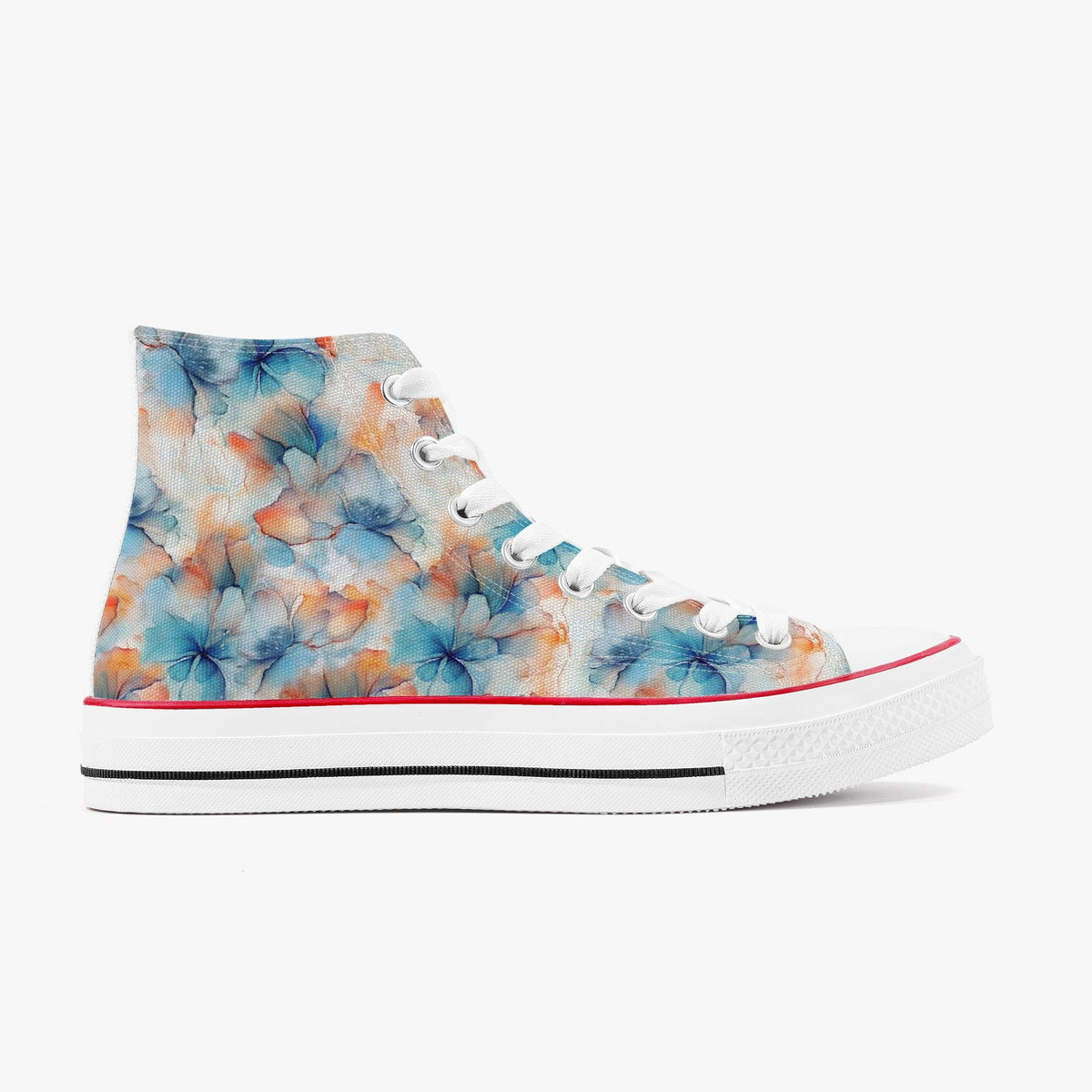 Bloemen canvas high-top sneakers met aquarel print en veterstijl, unisex