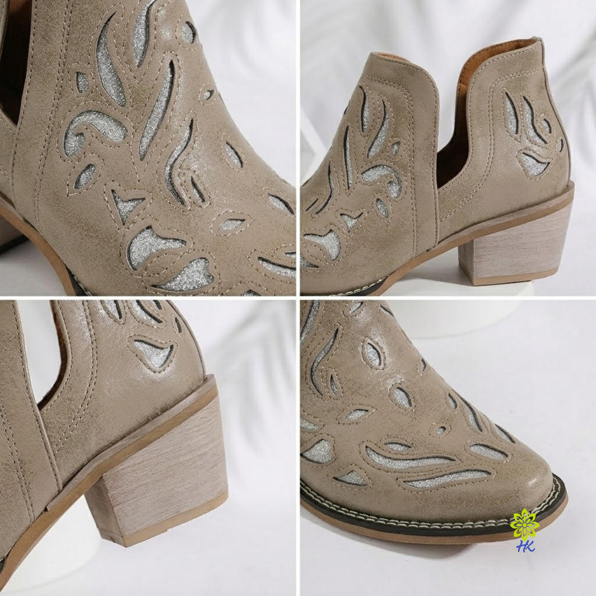 Western Cutout Ankle Boots for Women – Square Toe Chunky Heel