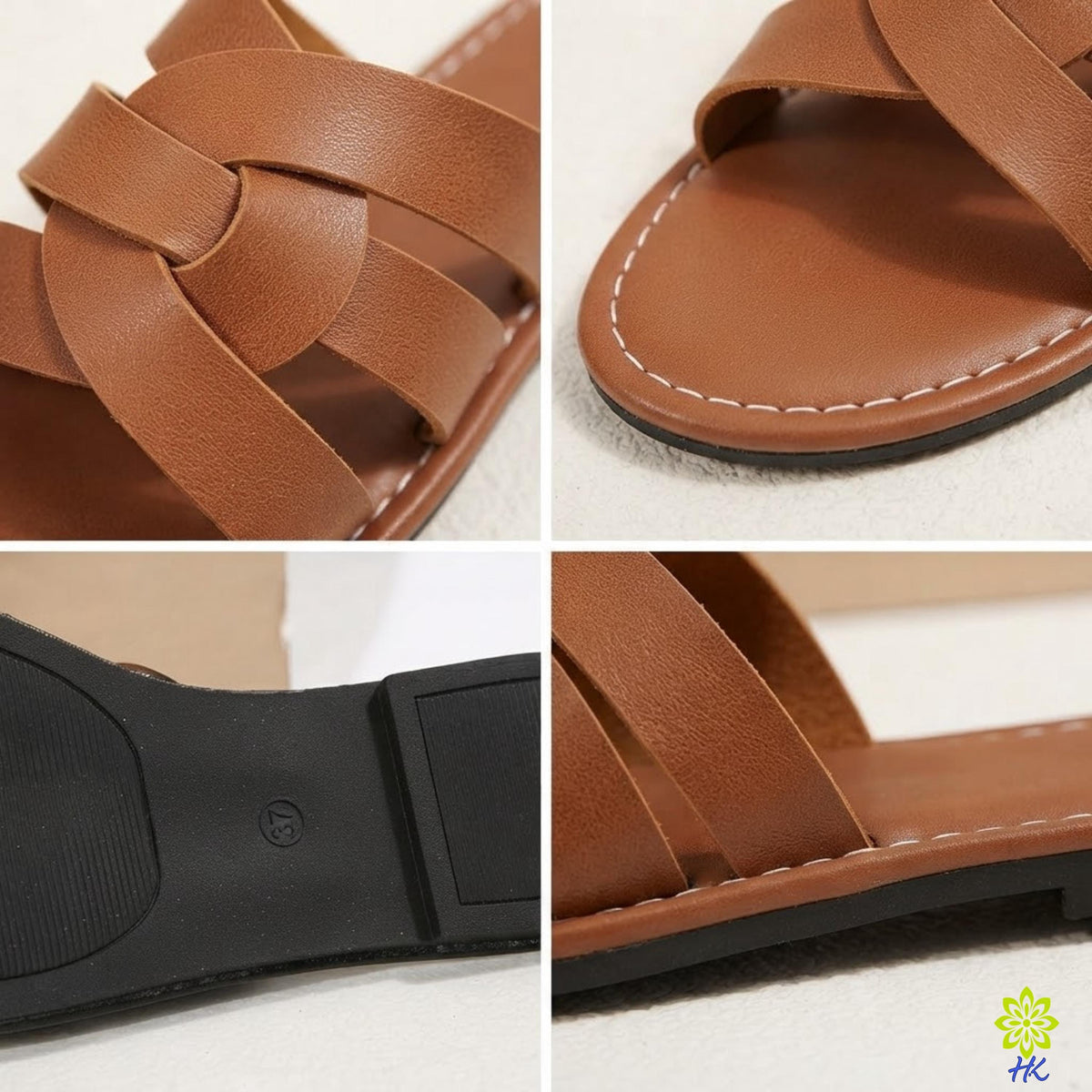 Geflochtene Slide-Sandalen für Damen, Kreuzriemen aus PU-Leder, offene Zehenpartie