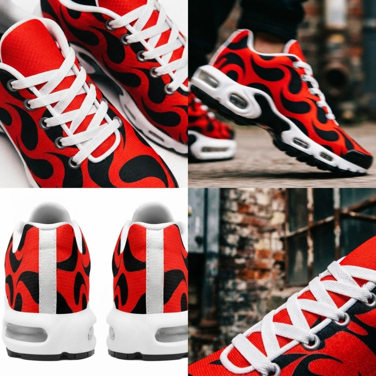 Detail des Schnürverschlusses und der Sohlendämpfung roter Herren Sneaker im Lifestyle-Umfeld