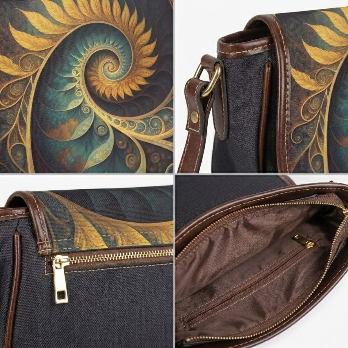 Model draagt saddle bag schoudertas op de schouder met crèmekleurige trui en jeans