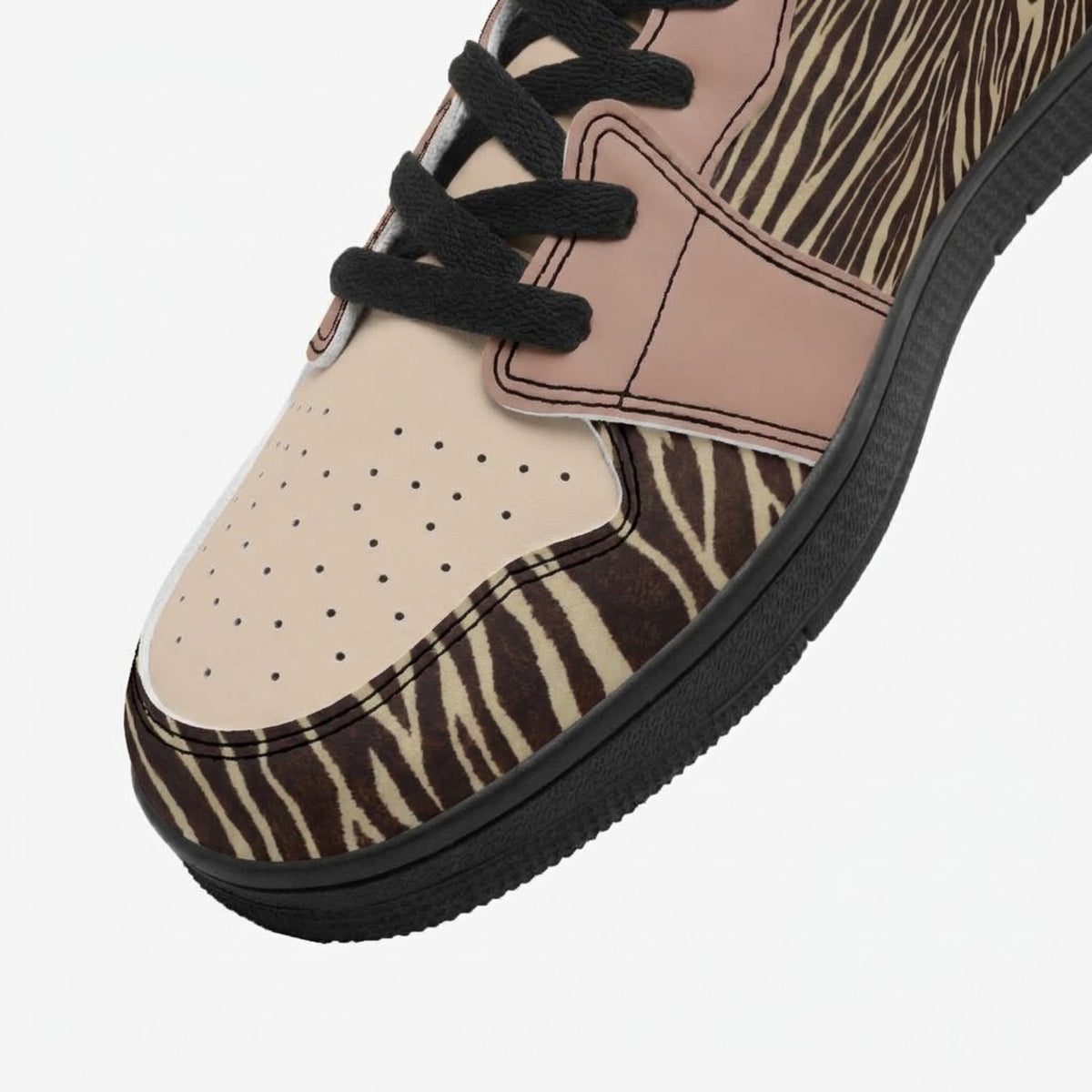 Zebra Print Sneakers, Low Top Street Style with Leather Upper