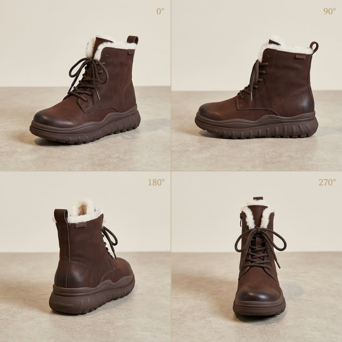 Coffee brown platform snow boot in a three-quarter angled view