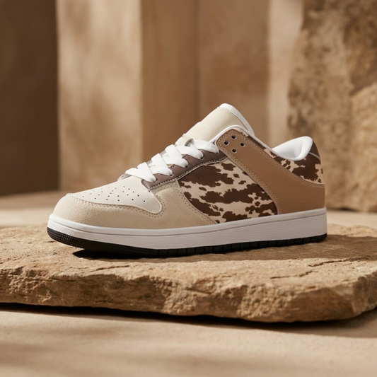 Cow Print Leather Sneaker, Western Inspired Low Top
