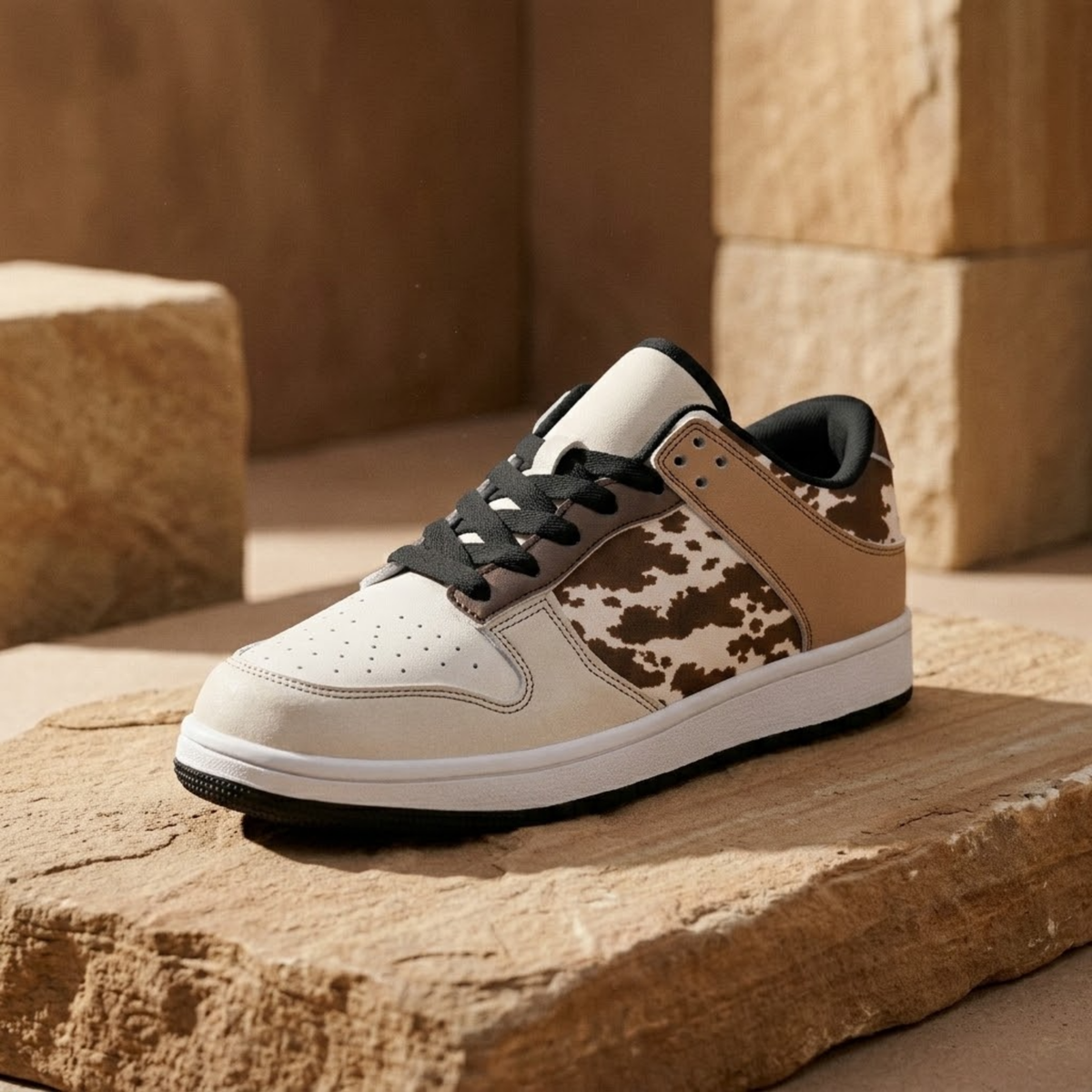 Cow Print Leather Sneaker, Western Inspired Low Top